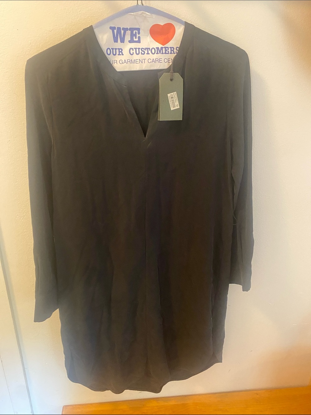 All Saints Black V-Neck Long Sleeve Shirt Dress